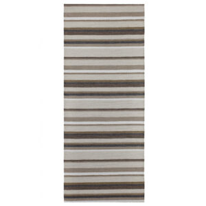 Tappeto Band multicolore, con righe orizzontali tortora chiaro, tortora scuro, marrone scuro, blu e grigio in stile moderno
